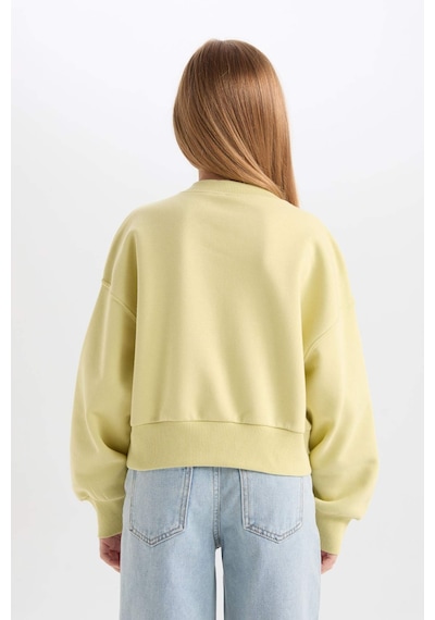 DeFacto Kız Çocuk Cropped Fit V Yaka Basic Düz Sweatshirt D7047A824WNGN659 Yeşil