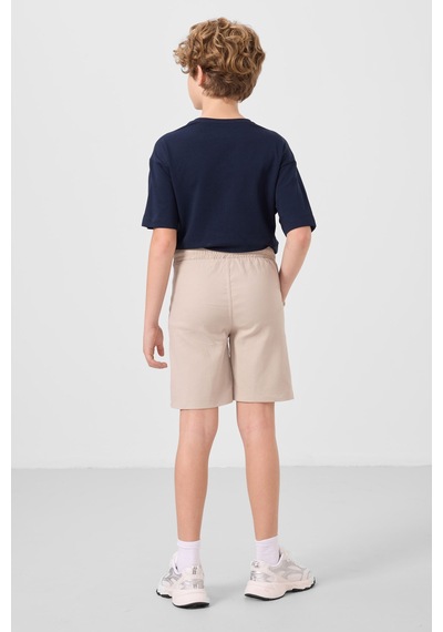 Lacivert-taş Pamuklu Oversize Fit Dokuma Hafif Esnek Chino Erkek Çocuk Şort Takım - 11279 Lacivert
