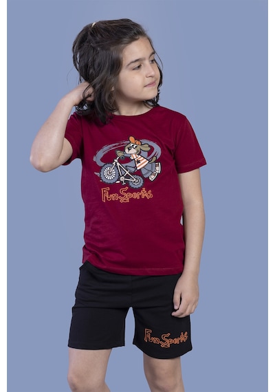 Toontoy Kids Toontoy Erkek Çocuk Bisiklet Süren Köpek Baskılı Takım Bordo
