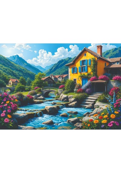 Nova Puzzle 1000 Parçalı Dağların Gölgesinde Sarı Ev Puzzle/yapboz - 41210