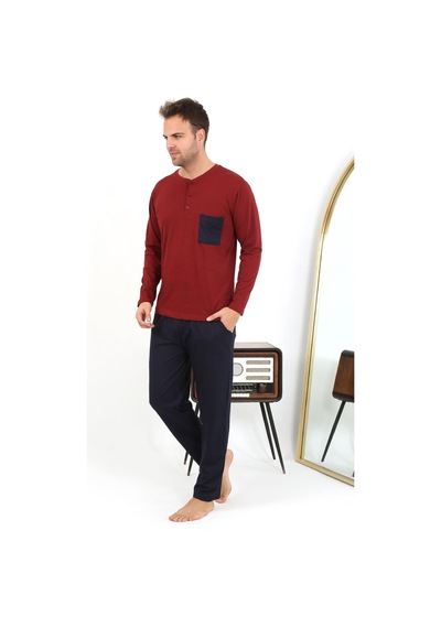 Akbeniz Erkek Uzun Kol Penye Bordo Pijama Takımı 6861 Bordo