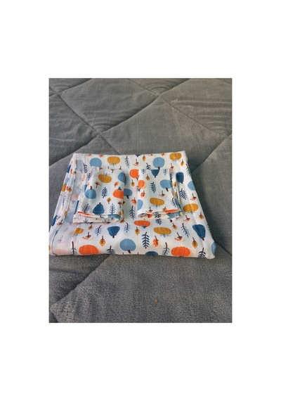 Truy Towel Baby Müslin Bek Örtüsü Gökyüzü Desen - Yeşil 120x120 Cm 2 Adet Ağız Mendili Beyaz