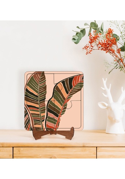 Bk Gift Yapraklar Tasarımlı Ahşap Standlı Puzzle Çerçeve-1