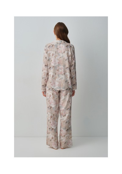 Suwen Monica Gömlek Yaka Pijama Takımı Wsh105100961559 Bej