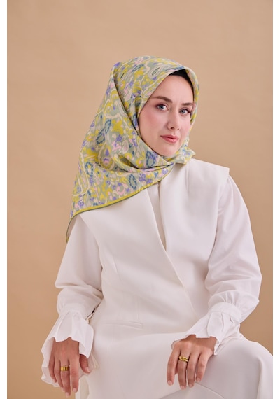 Silk Home Twill İpek Eşarp 11478-38 Sisli Yeşil, Sarı, Taş, Eflatun, Pembe