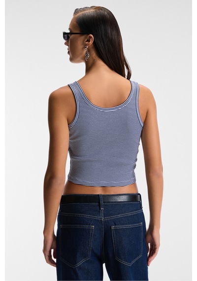 ETHIQUET MAVSERA Kadın Kalın Askılı U Yaka Patlı Düğmeli Crop Slim acivert / Beyaz Atlet