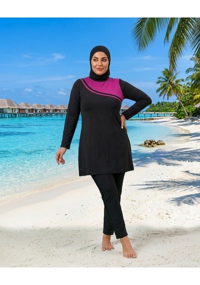 Pierre Cardin Büyük Beden Sıfır Yaka Düz Paça İç Giyimli Çift Boneli Kadın Tesettür Mayo Siyah Pierre Cardin Büyük Beden Sıfır Yaka Düz Paça İç Giyimli Çift Boneli Kadın Tesettür Mayo Siyah