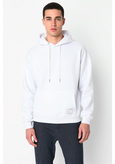 Benerly Erkek Kapüşonlu Düşük Kol Uzun Kollu Oversize Kalıp Sweatshirt Fo beyaz