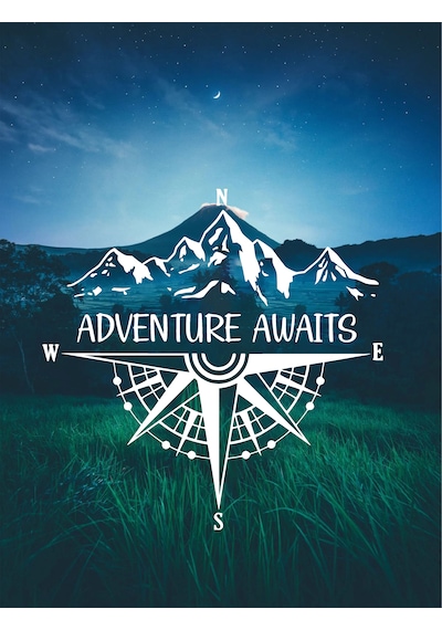 Pusula Adventure Awaits Sticker - Araba Oto Motosiklet Karavan Araç Sticker - 00337 60x60 Cm