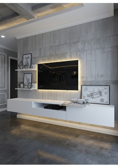 Resital Ledli Duvara Monte Tv Sehpası - Beyaz - W6019-1 Beyaz