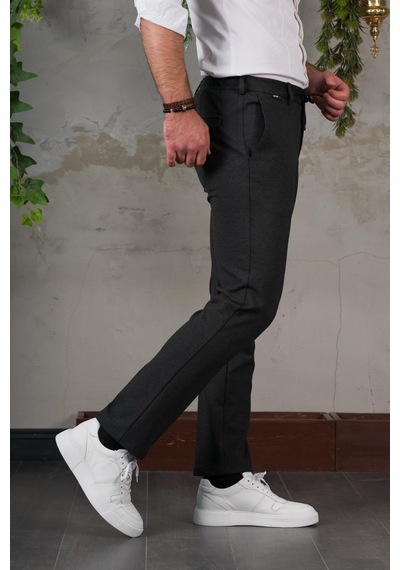 Ecer Likralı Beli Lastikli İplikli Kışlık Kumaş Erkek Jogger Pantolon Antrasit