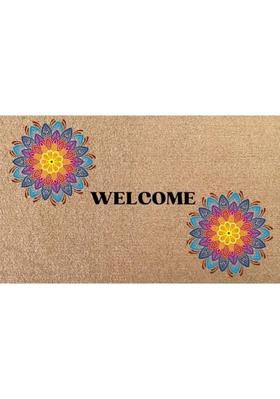 Kaymaz Tabanlı Velür Coco Kapı Paspası Renkli Mandala 45x75 Cm Kalın 027 Diğer