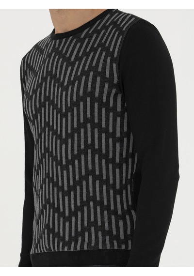 Cacharel Siyah Slim Fit %100 Pamuk Bisiklet Yaka Triko Kazak