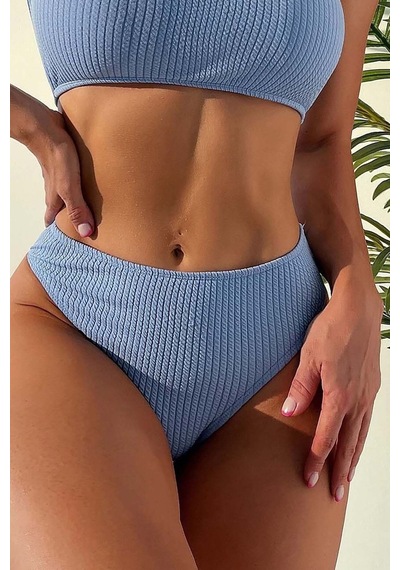 Angelsin Özel Fitilli Kumaş Tankini Bikini Üstü Mavi