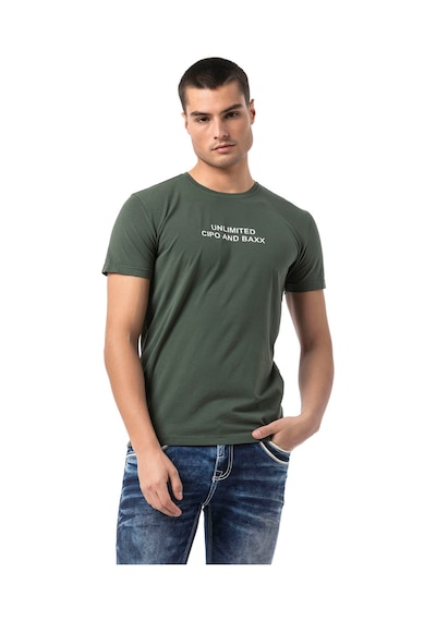 Cipo & Baxx Erkek Regular Fit Baskılı Pamuklu T-shirt Ct827 Green