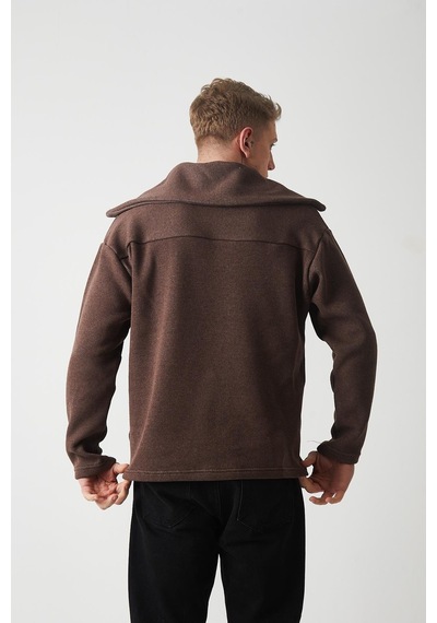 R-5850 Yaka Detaylı Örme Sweat Kahverengi