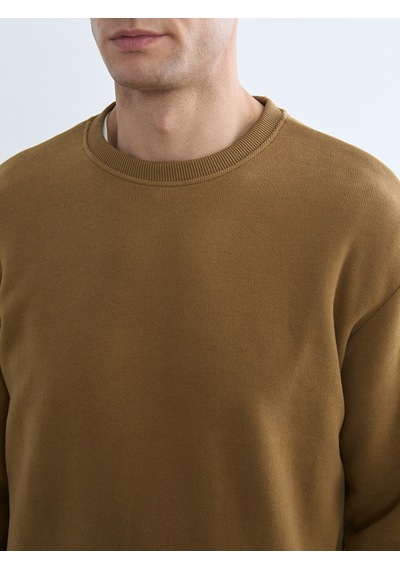 Lcw Vision Kahverengi Bisiklet Yaka Erkek Sweatshirt