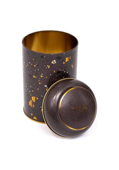 Terrazzo Brown Desenli Yuvarlak Metal Kutu, 10.5 X 15 Cm, 1.1 Lt