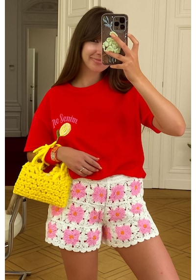 The Vacctıon Baskılı Unisex Tshırt Kirmizi