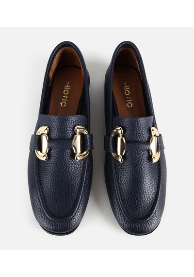 Hotiç Kadın Deri Lacivert Gold Toka Detaylı Yumuşak Dokulu Topuklu Klasik Loafer 01ayh336120a680 01ayh336120a680