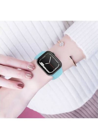 Wozlo Apple Uyumlu iOS Watch 1, 2, 3, 4, 5, 6, 7, Se Silikon Kordon Kayış - S-m Beden 42/44/45mm - Açık Mavi