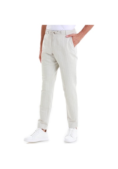 Hatemoğlu Bej Regular Fit Çizgili Yandan Cepli Keten Pantolon 29181324c001 25 Bej