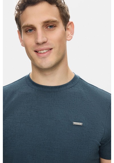 Taylor Lacivert Bisiklet Yaka Krinkıl Hafif Kumaş Metal Logolu Standard Fit Erkek Tshirt Lacivert