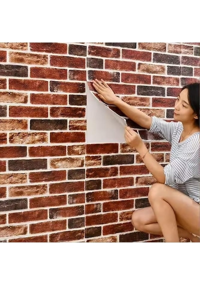 70x70cm 1 Adet Kendinden Yapışkanlı Çok Renkli Taş Tuğla Desen Salon Ofis Duvar Kağıdı Paneli Nw149