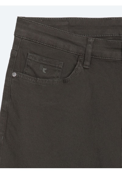 Kip Haki Düz Dokuma Slim Fit Spor Pamuk Karışımlı Pantolon