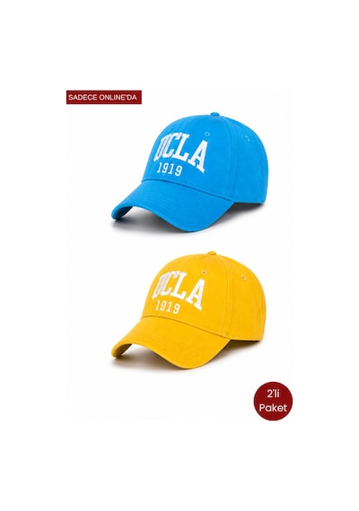 UCLA Ballard 2'li Set Deniz Mavisi & Sarı Baseball Cap Nakışlı - Unisex Şapka Mavi - Sarı