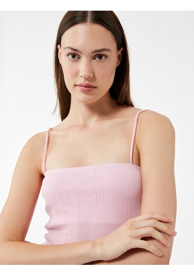 Koton Slim Fit İnce Askılı Crop Atlet Pembe 5sak10692ek Gül