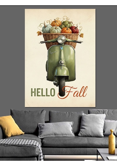 Ahşap Tablo Sonbahar Çiçeği Balkabağı Sepeti Vespa İnsan Figürlü Tablolar