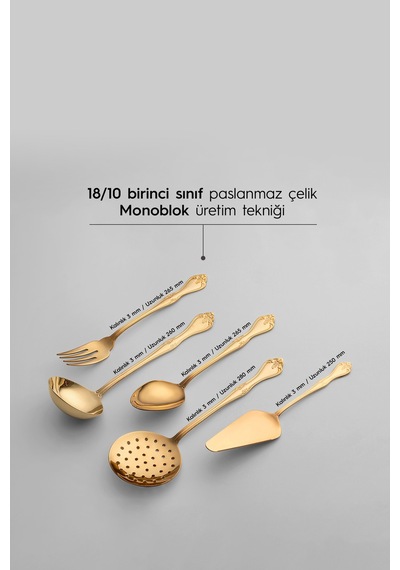 Lalezar Full Altın 5 Parça Paslanmaz Çelik Servis Takımı Altın