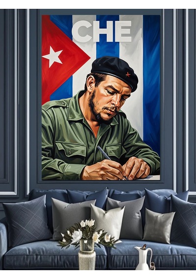 Che Guevara Çalışırken Resmi Dekoratif Kanvas - Mdf Ahşap Tablo