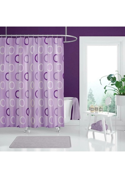 Banyo Perdesi 5033 Lila 1x180x200, Perde Borusu Askı Aparatı Köşe Boru Pembe Hediyeli, Duş Perdesi Seti Lila