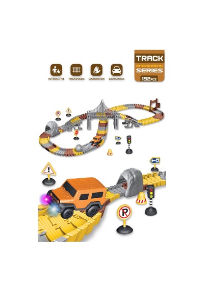 İnşaat Trucks 192 Parça Raylı Pist - Raylı Araç Oyuncak - Tren Oyuncak - Renkli Araç Yolu - İnşaat S