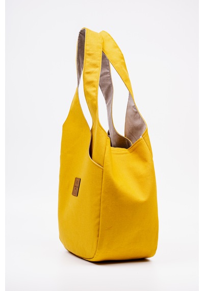 Fabric Craft Bag Omuz Çantası Duck Kumaş Astarlı Büyük Boy Günlük Tote Hardal