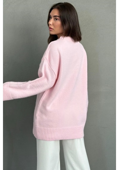 Madmext Pembe Bisiklet Yaka Oversize Uzun Kadın Triko Kazak Mg2890