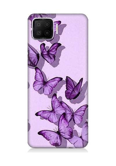 Oppo A73 Uyumlu Mor Kelebekler Desenli Silikon Kılıf