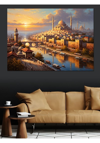 Ahşap Tablo Gün Batımında Panoramik Manzara
