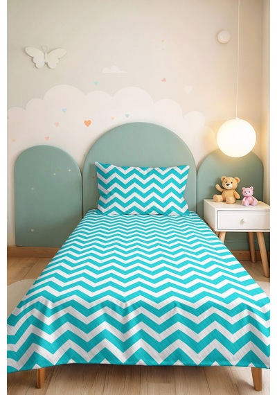 Turkuaz Zigzag Geometrik Genç Odası Tek Kişilik Pike Takımı-modern 160x220 Cm Kapitone Yatak Örtüsü Ayazlı Bahçe Kokusu