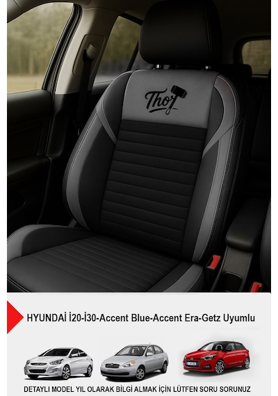 Thor Tay Tüyü Oto Koltuk Kılıfı Hyundai İ20-i30-accent-blue-era-getz Uyumlu Gri