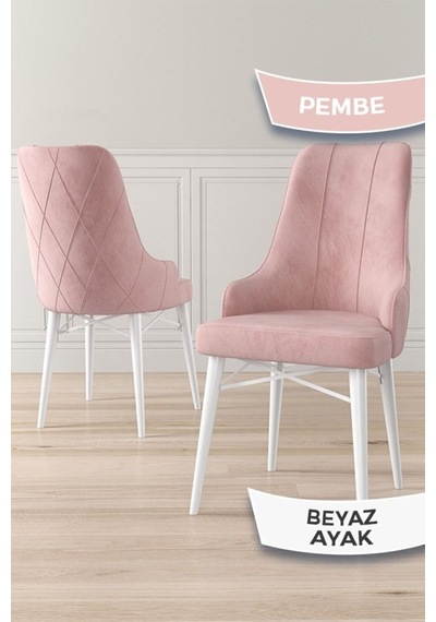 Canisa Neta Serisi, 1.sınıf Babyface Kumaş , Beyaz Gürgen Ayak, 8 Adet Pembe Mutfak Sandalye Sandalye Pembe Ayakları Beyaz