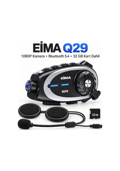 Eima Q29 1080p Kameralı Bluetooth 5.4 Motosiklet Kask Interkomu Ipx6 Suya Dayanıklı, 32 Gb Hafıza