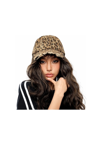 Valkyrie Vintage Leopar Desenli Eskitmeli Kadın Şapka Ayarlanabilir Beyzbol Şapkası Pamuk Baseball Cap Kahverengi