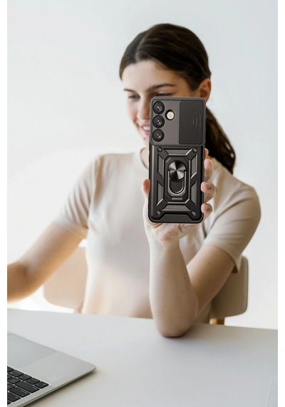 Samsung Uyumlu Galaxy S25 Plus Kılıf Pars Lens Yüzüklü Silikon Kırmızı