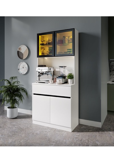 Lotus Mini Kahve Köşesi Komple Mdf Led Aydınlatmalı Mutfak Dolabı Beyaz
