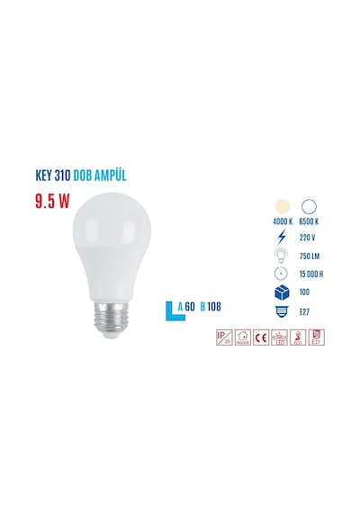 Ycl Key-310 S E27 A60 10W Led Ampul Sarı