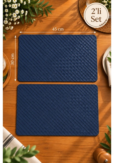 2'li Deri Amerikan Servis Seti 45x30 Cm Örgü Dokulu Supla Masa Servis Altlığı Lacivert - 939971829 Lacivert