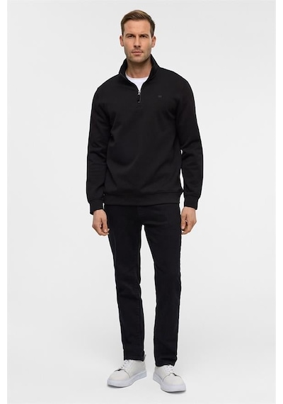Süvari Siyah Regular Düz Yarım Balıkçı Yaka Sweatshirt Siyah